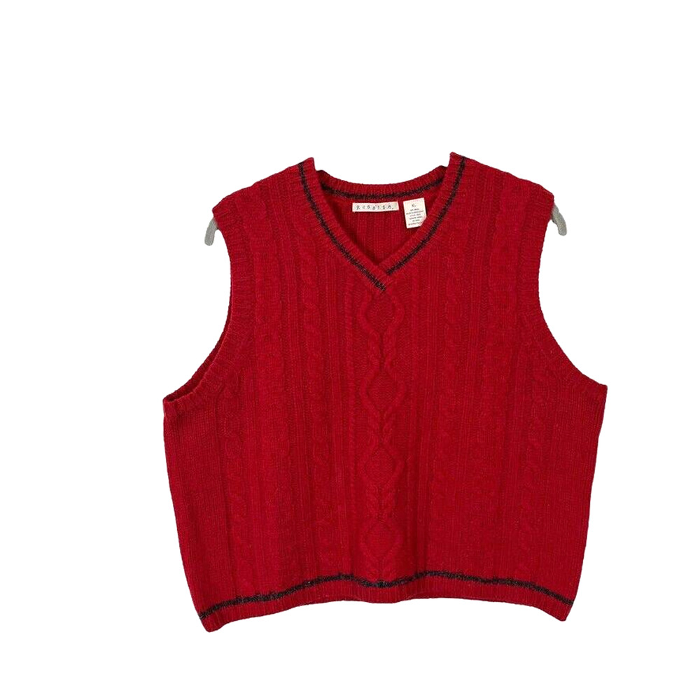 Rubbish Sweater Vest Retro Grandpa Preppy Cropped Red Womens Size Large X-Large